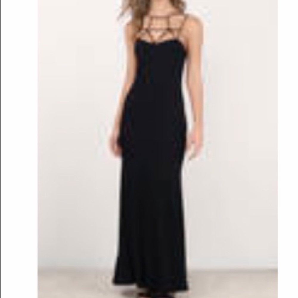 Long black dress with top detailing